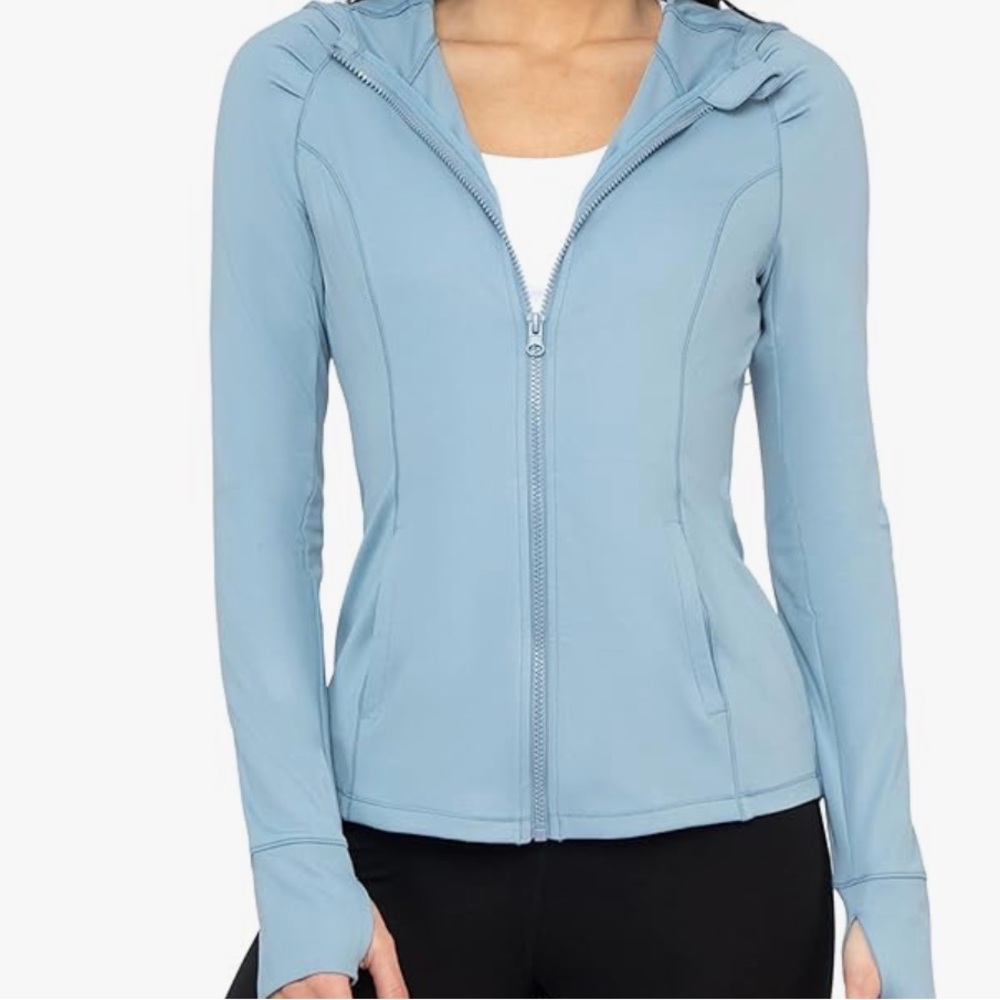 Blue Yogalicious Lightweight Full-Zip Hooded Workout Jacket With Thumbholes